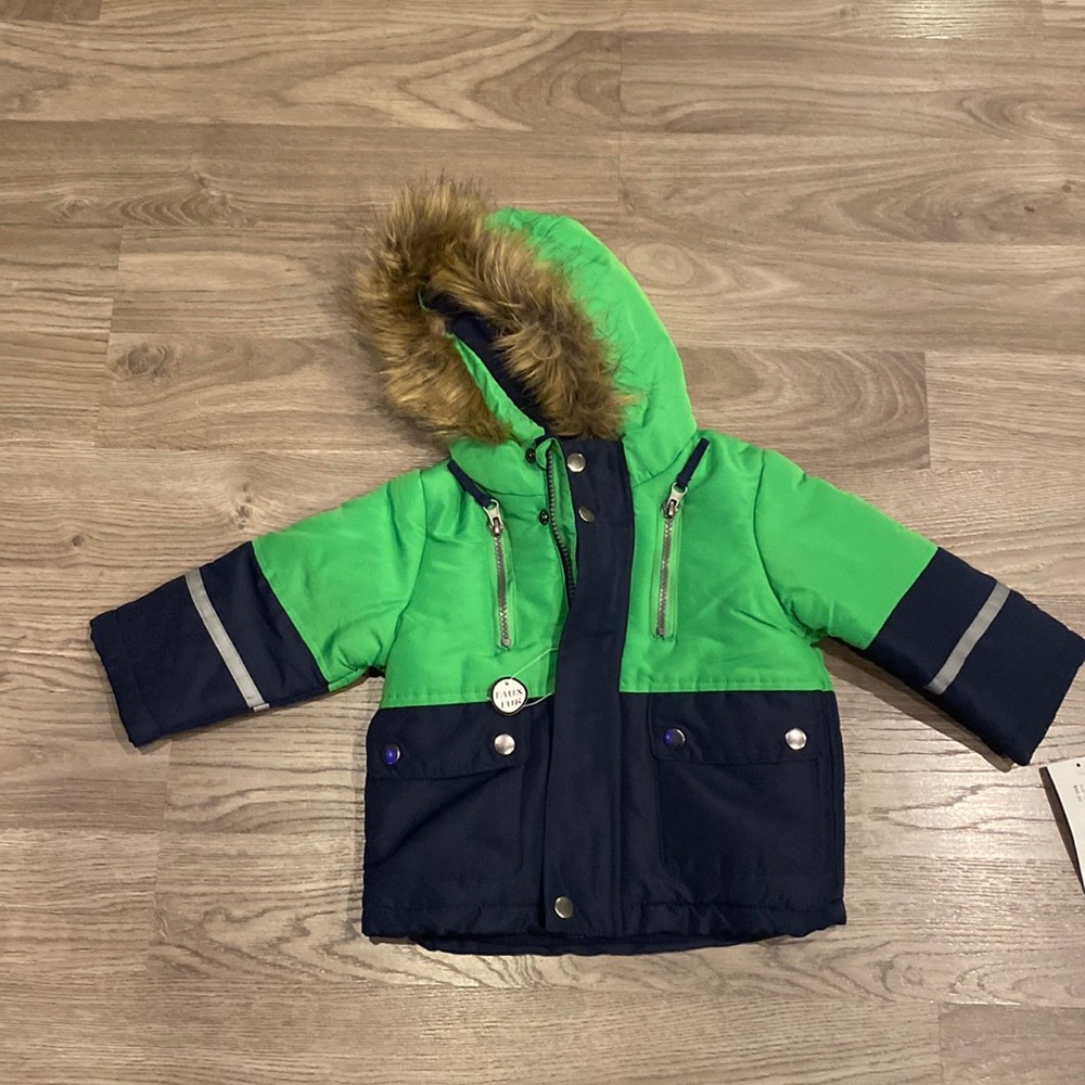 New Rothschild Faux Fur Color Block Parka Jacket sz 12 M